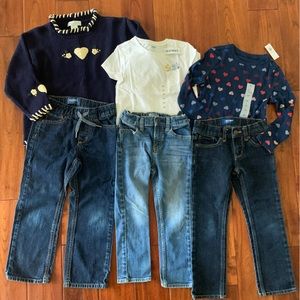 5T girl's bundle Jeans~Emma’s Garden sweater~Old Navy tee~Carter's leggings NEW!